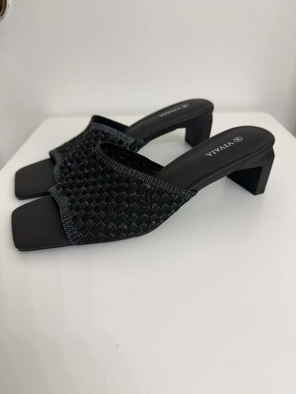 VIVAIA Juliet Square Toe Block Heel Slide Sandals Black Sz 41 (US 10) Y2K Chic